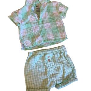 Cat & Jack Summery matching Set Green and White baby outfit 12M